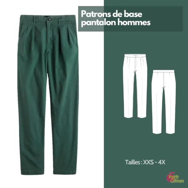 Patrons de base - pantalon hommes - taille 36 à 58(XXS au 4X)