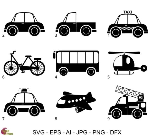 Fichiers de découpe : moyens de transport (naïf)