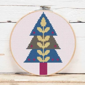 présentation toile point de croix Arbre de Noël scandi