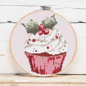 présentation toile point de croix Cupcake de Noel