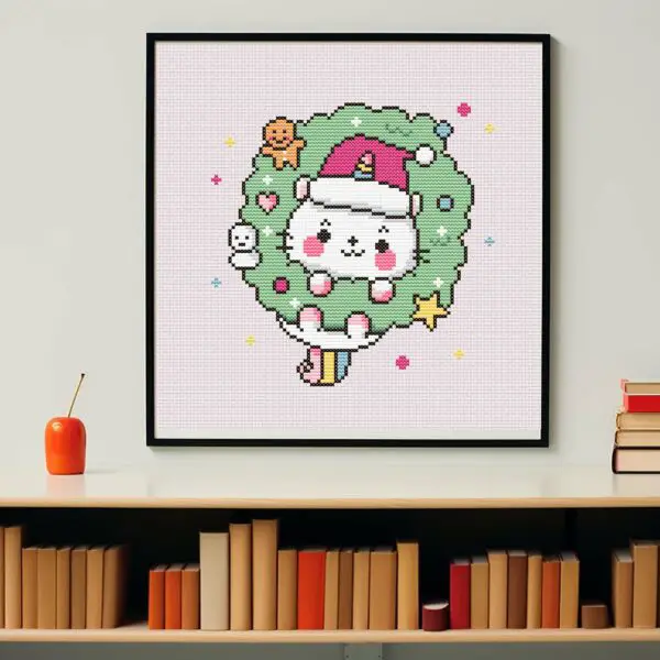 Chat kawaii Noël dans un cadre