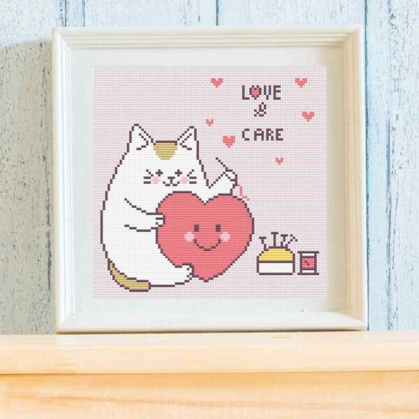 Point de croix Chat et coeur kawaii – Image 5